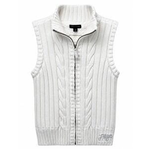 Tommy Hilfiger Sweater Vest Girls XL Faux Fur Lined White Cable Knit Zip Up 2015